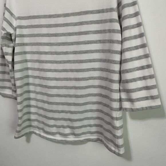 Maeve Anthropologie Gray Striped Shirt S Button Hem 3/4 Sleeve Pullover Casual - Picture 8 of 10